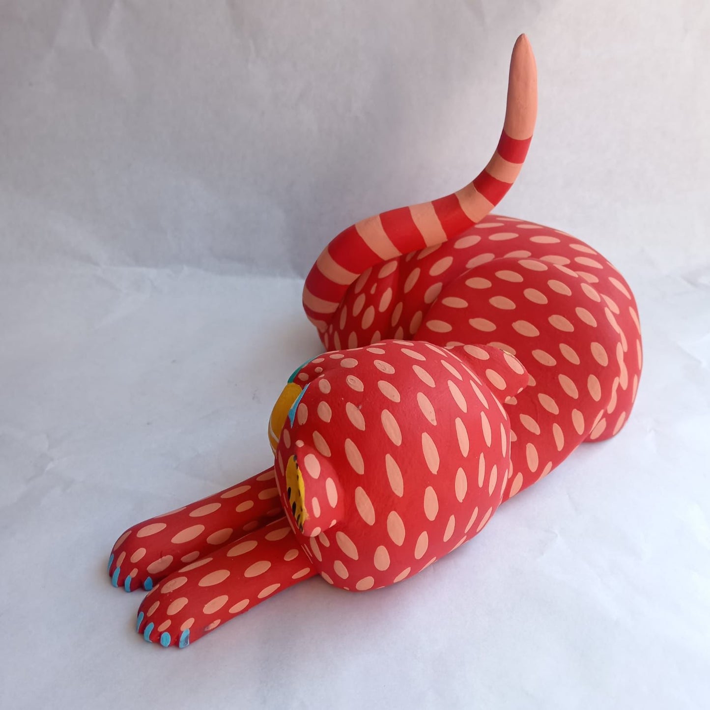 Wood Carving Hand Made Cat By Armando Jimenez PP7726