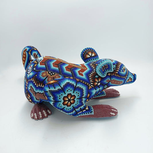Mexican Huichol Hand Beaded Art, Opossum By Isandro Villa Lopez PP7960 Oaxaca