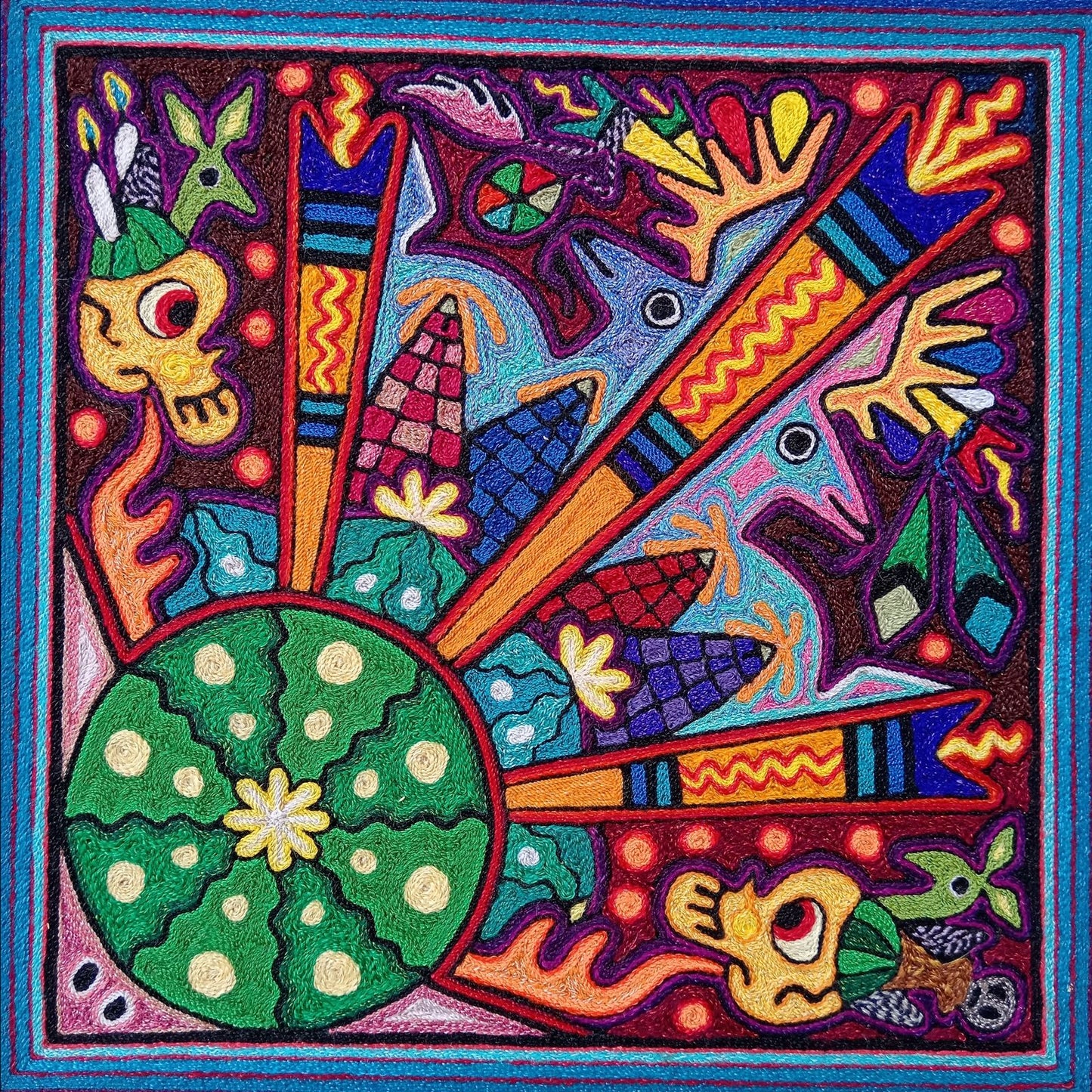 Mexican Folk Art Huichol Indian Yarn Painting by Luis Castro PP8022