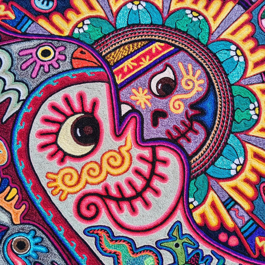 Mexican Folk Art Huichol Indian Yarn Painting by Luis Castro PP8048 Oaxaca