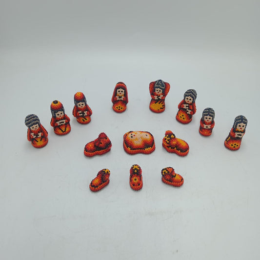 Hand Beaded Huichol Mexican Folk Art Nativity Set By Mayola Villa Lopez PP8070
