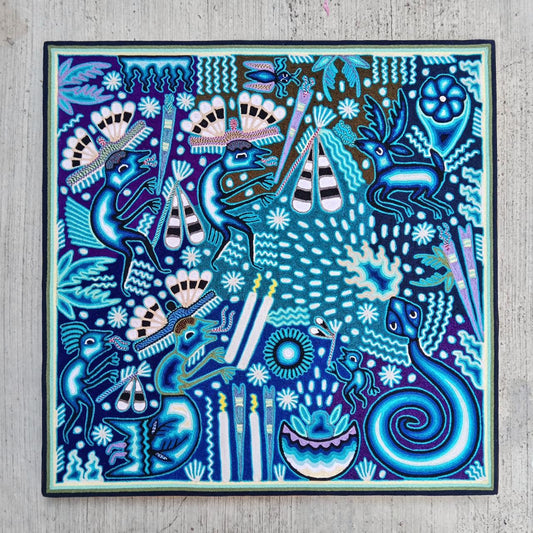 Huichol Mexican Folk Art Yarn Painting  By Maximino Renteria PP8114