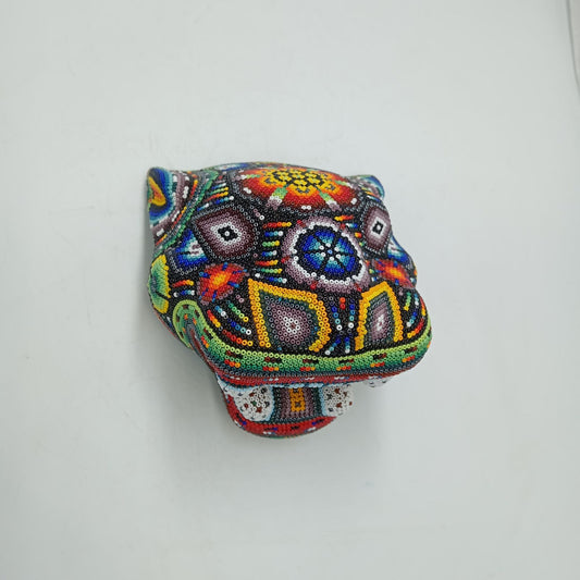 Mexican Folk Art Huichol Beaded Jaguar Head By Mayola Villa Lopez PP8166