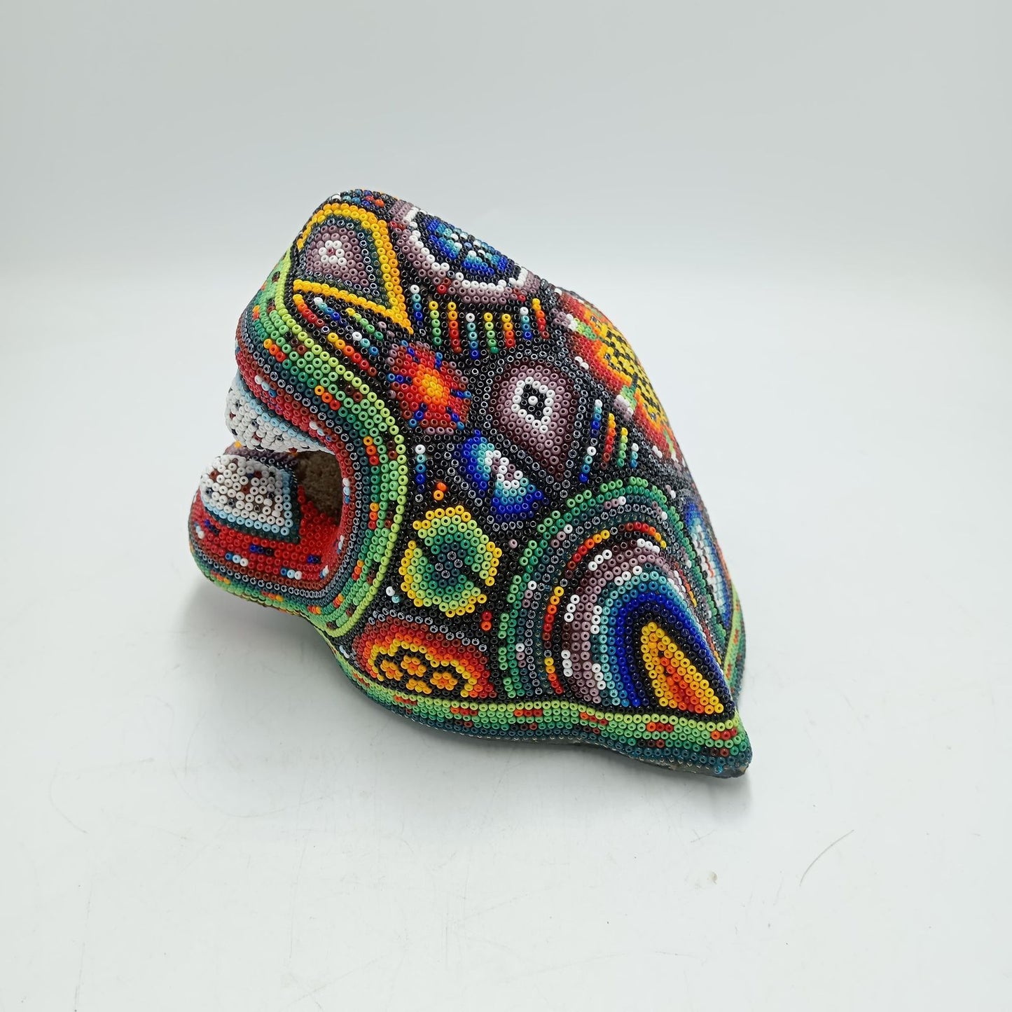 Mexican Folk Art Huichol Beaded Jaguar Head By Mayola Villa Lopez PP8166