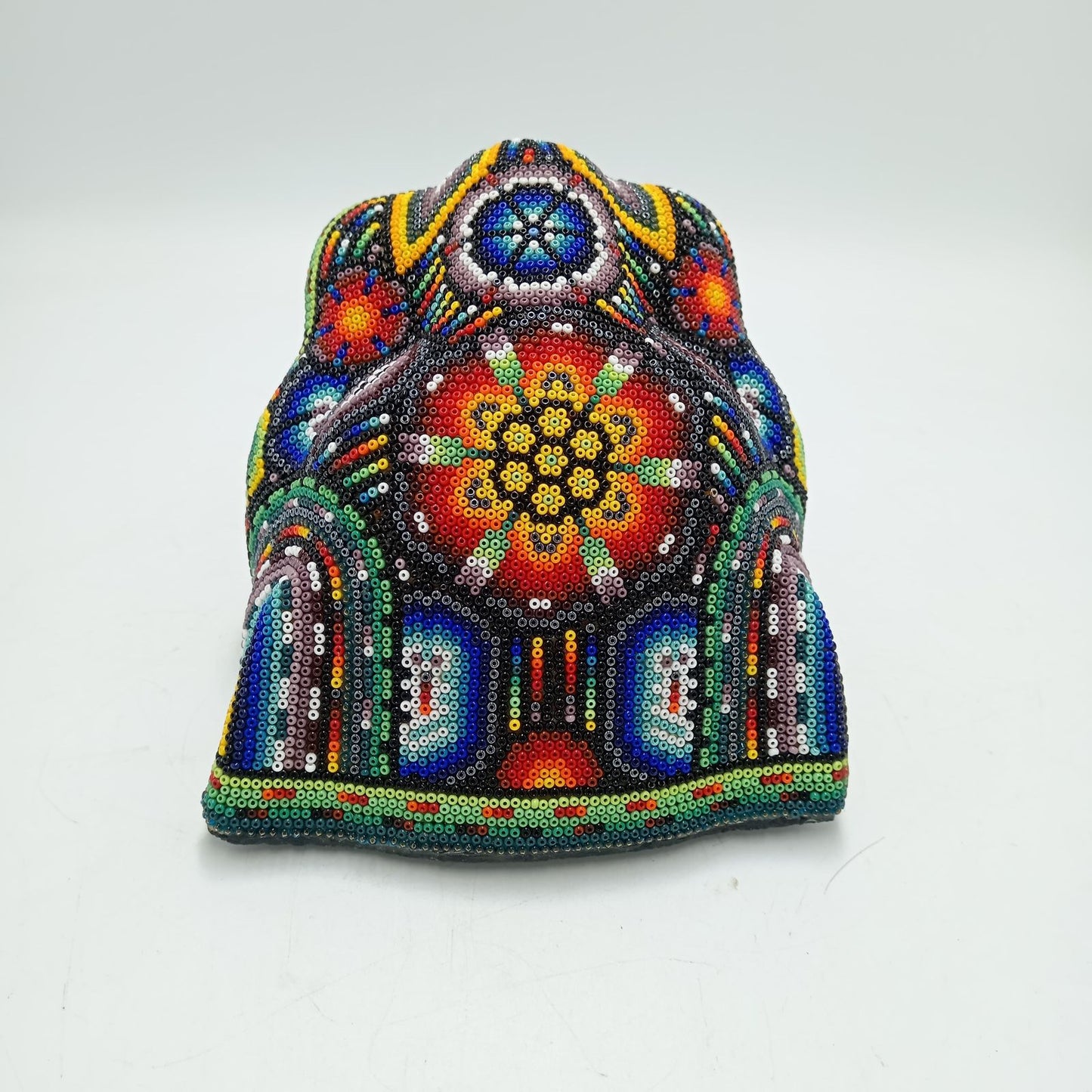 Mexican Folk Art Huichol Beaded Jaguar Head By Mayola Villa Lopez PP8166