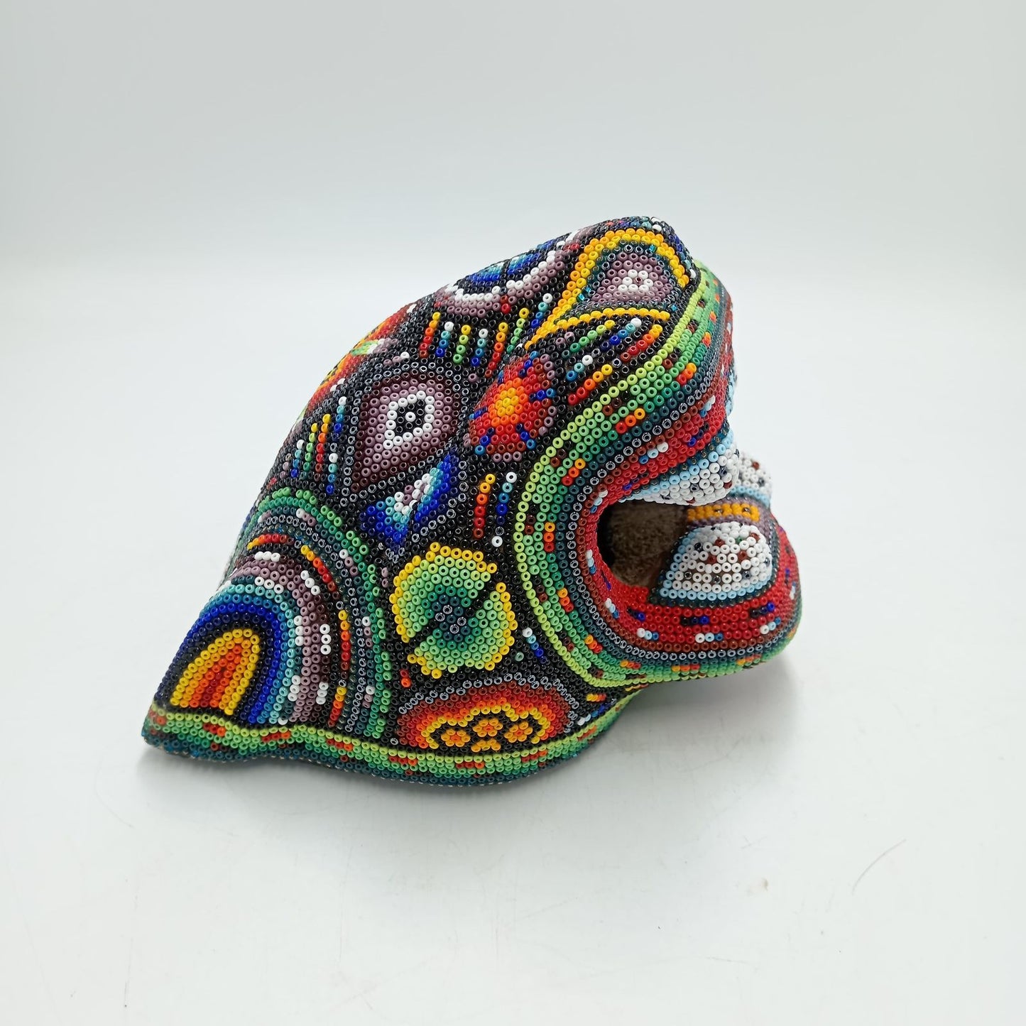 Mexican Folk Art Huichol Beaded Jaguar Head By Mayola Villa Lopez PP8166