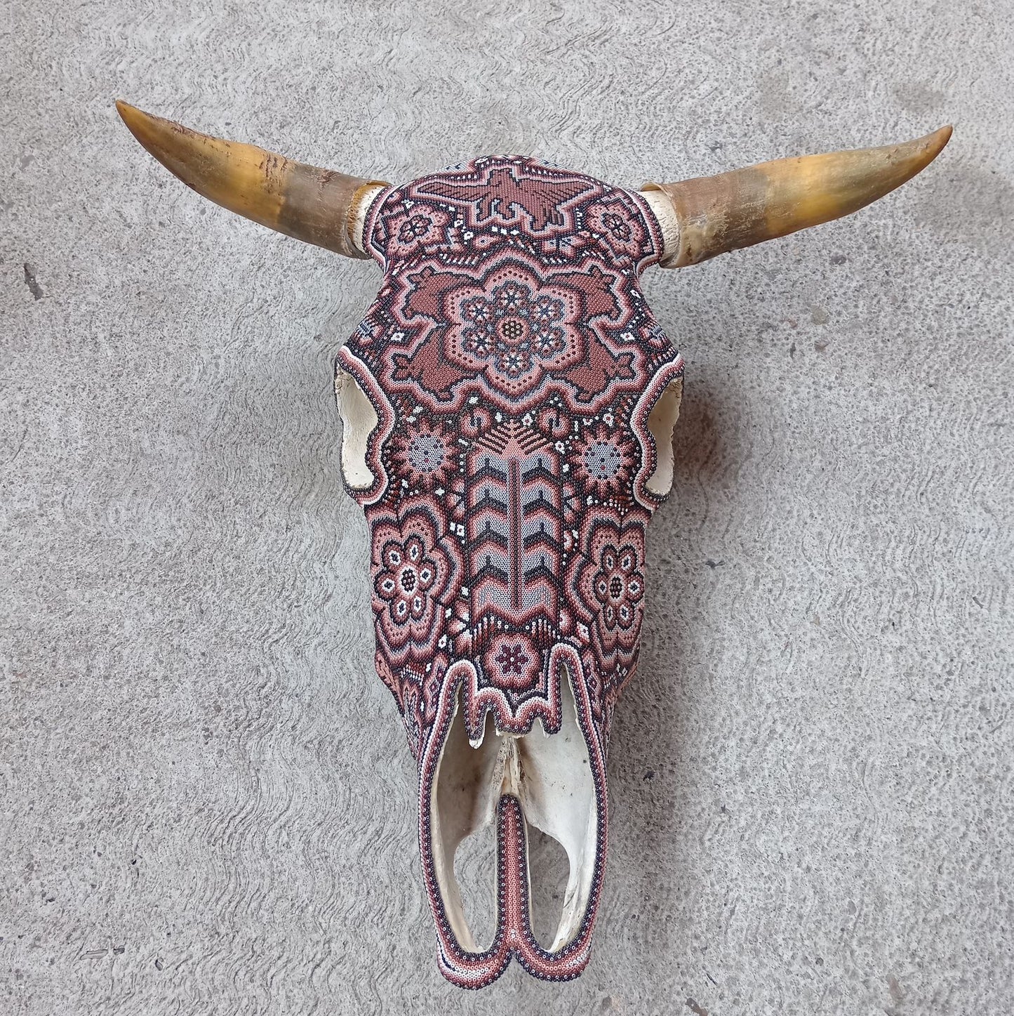 Mexican Folk Art Huichol Hand Beaded Bull Skull By Isandro Villa Lopez PP8171