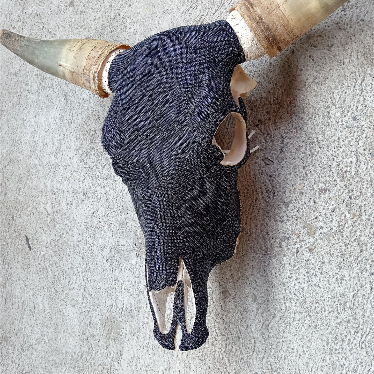 Mexican Folk Art Huichol Hand Beaded Bull Skull By Isandro Villa Lopez PP8174