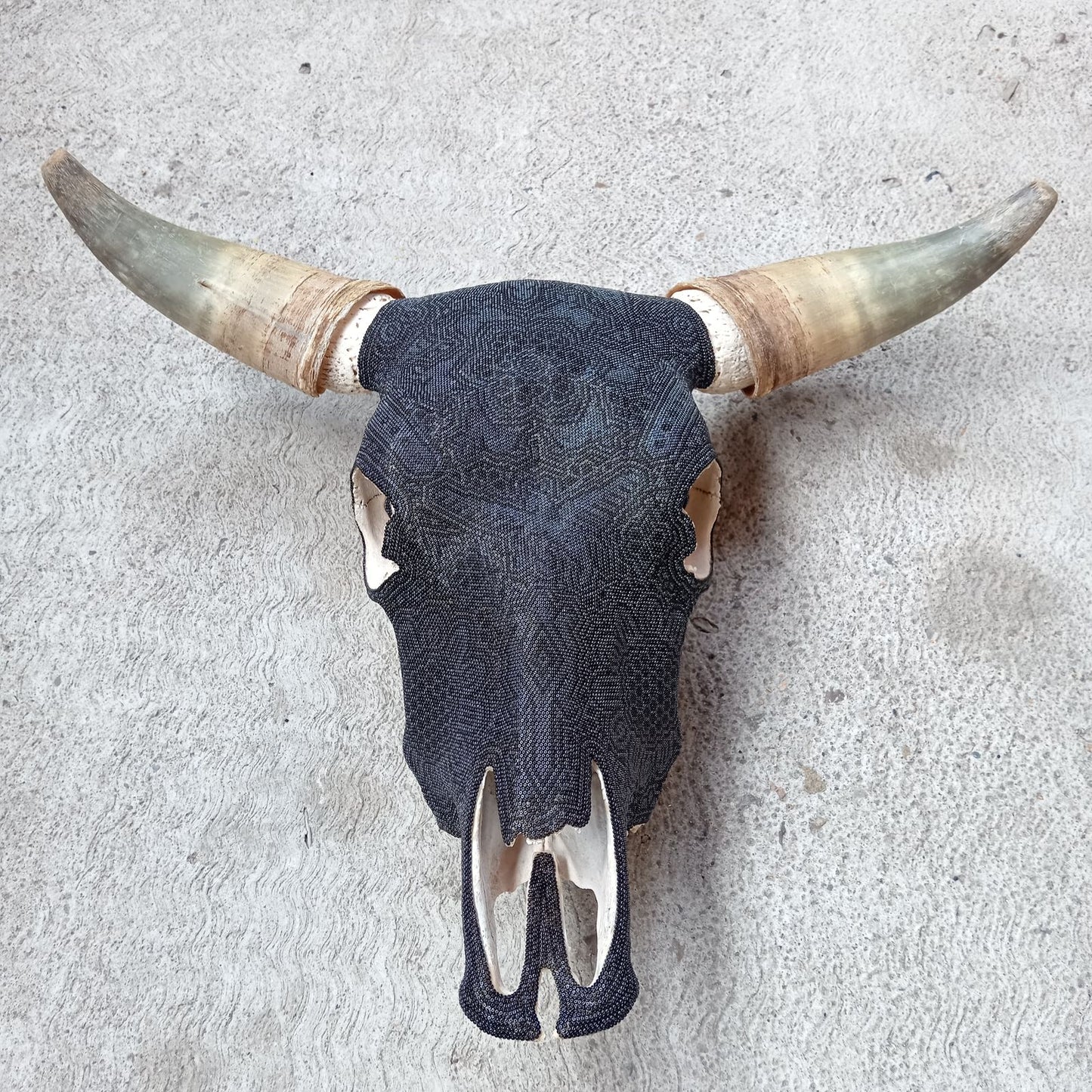 Mexican Folk Art Huichol Hand Beaded Bull Skull By Isandro Villa Lopez PP8174