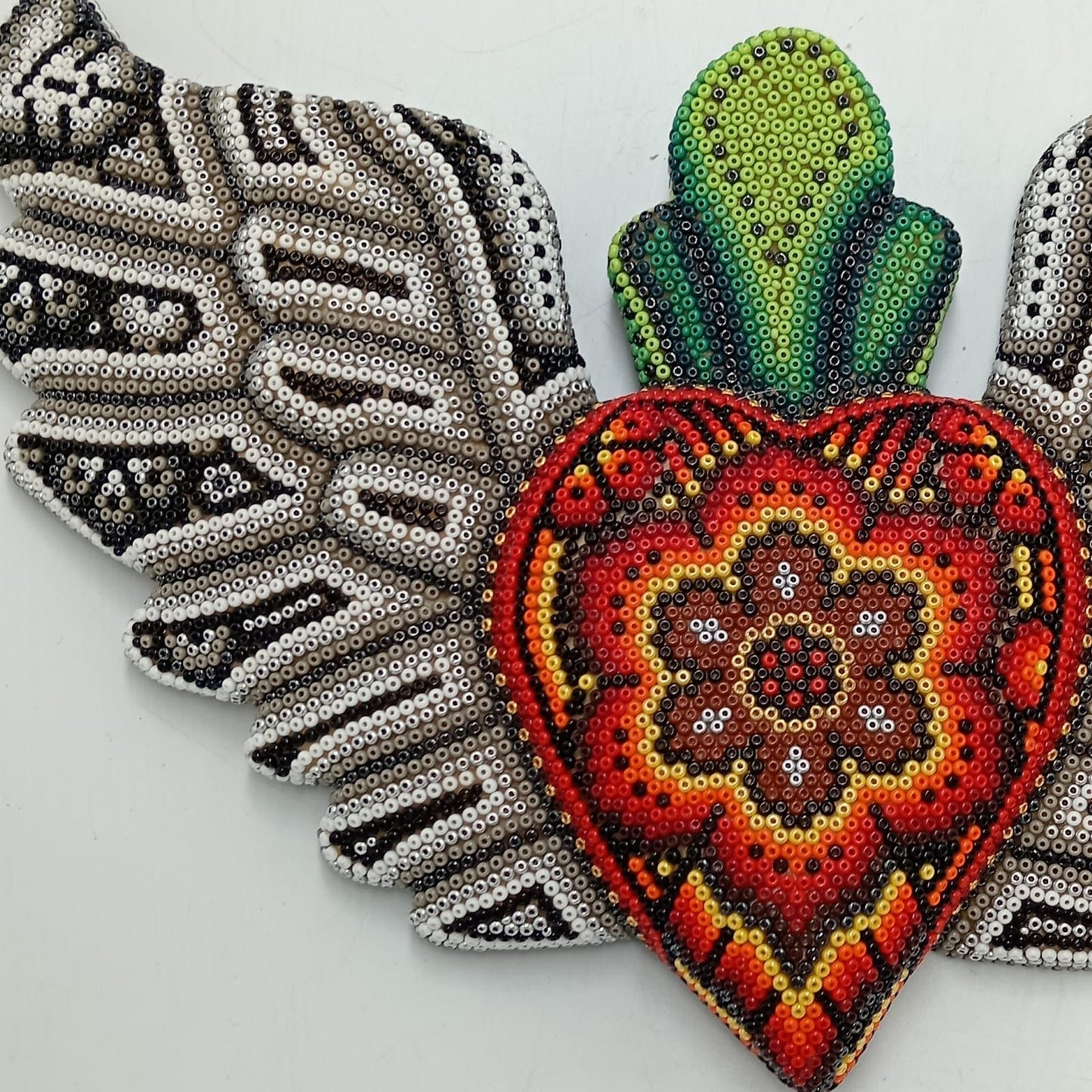 Mexican Huichol Hand Beaded Art, Heart with Wings By Isandro Villa Lopez PP8182
