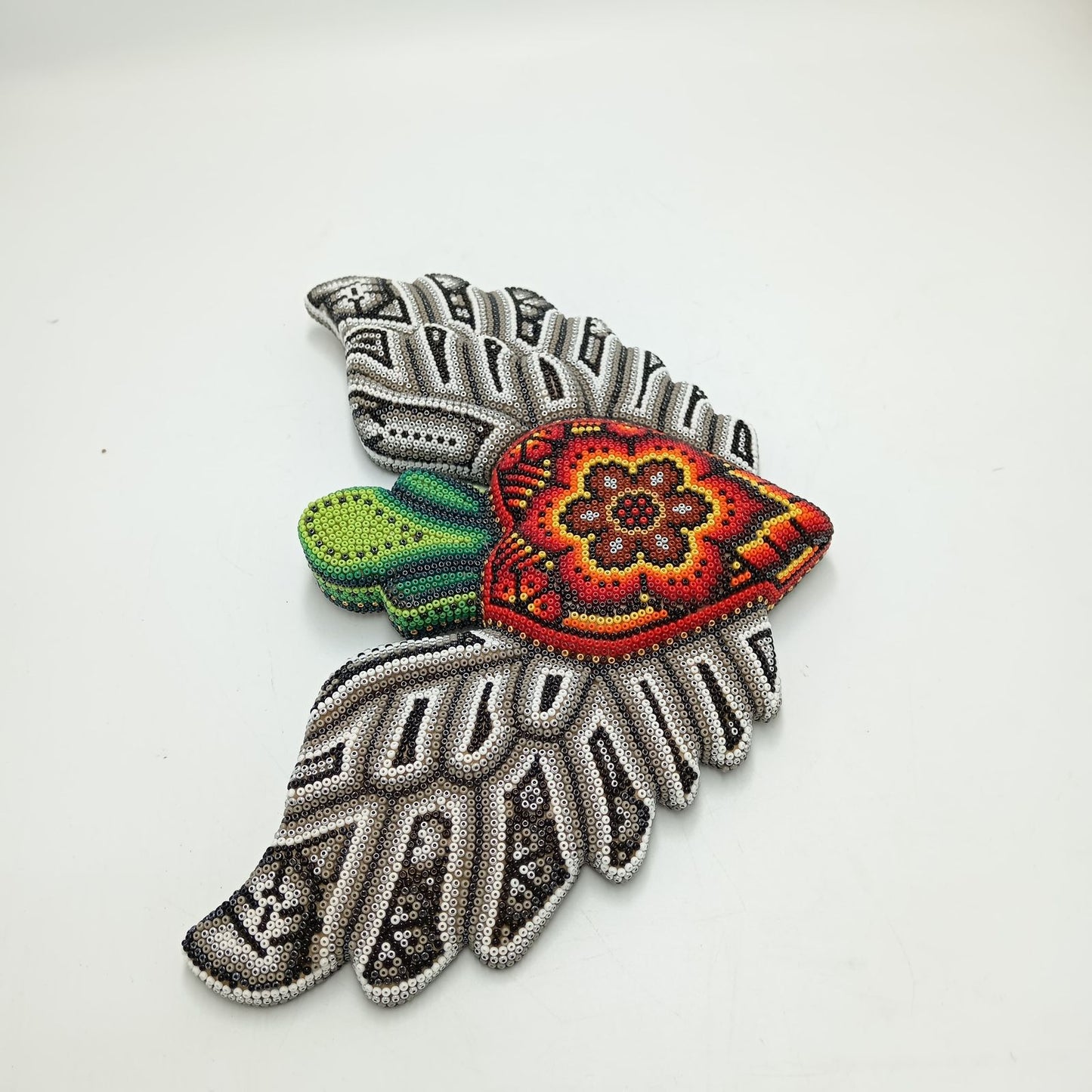 Mexican Huichol Hand Beaded Art, Heart with Wings By Isandro Villa Lopez PP8182