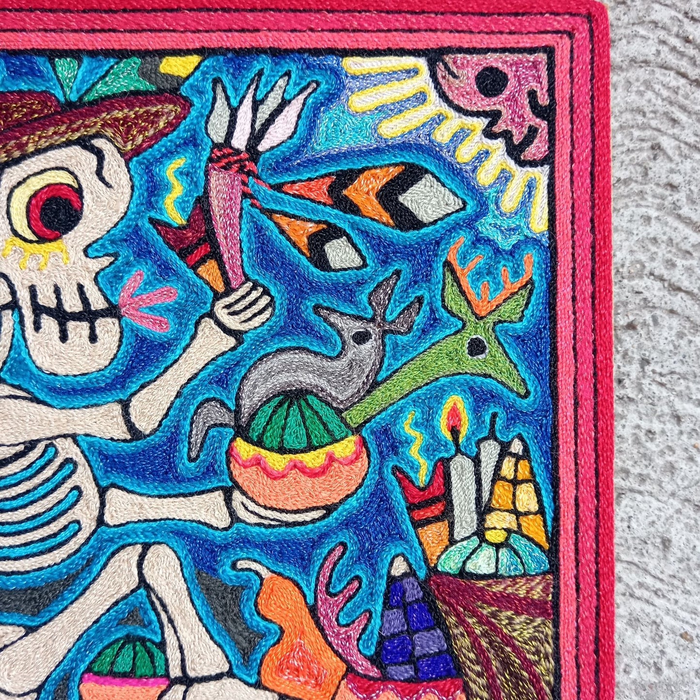 Mexican Folk Art Huichol Indian Yarn Painting by Luis Castro PP8255