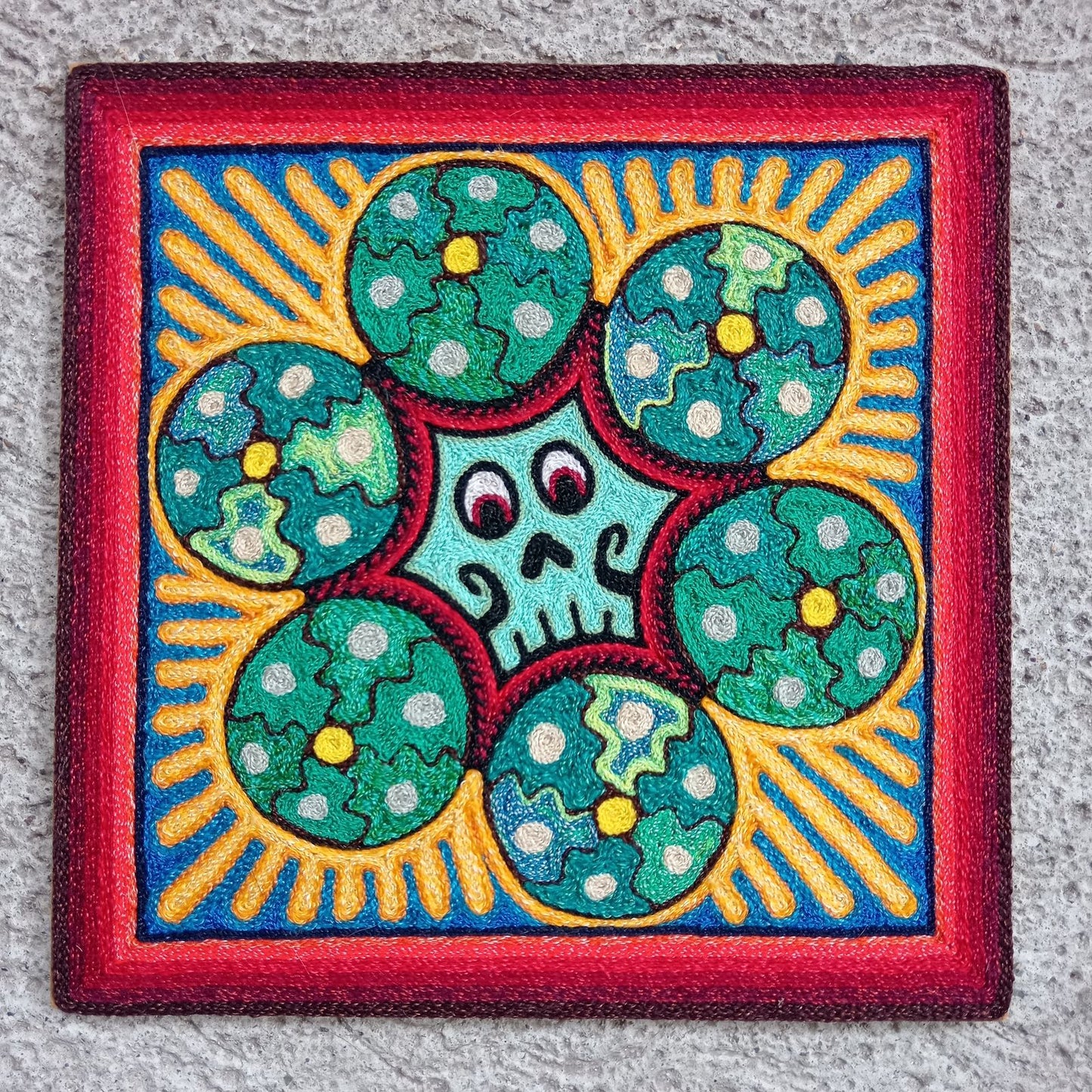 Mexican Folk Art Huichol Indian Yarn Painting by Luis Castro PP8257