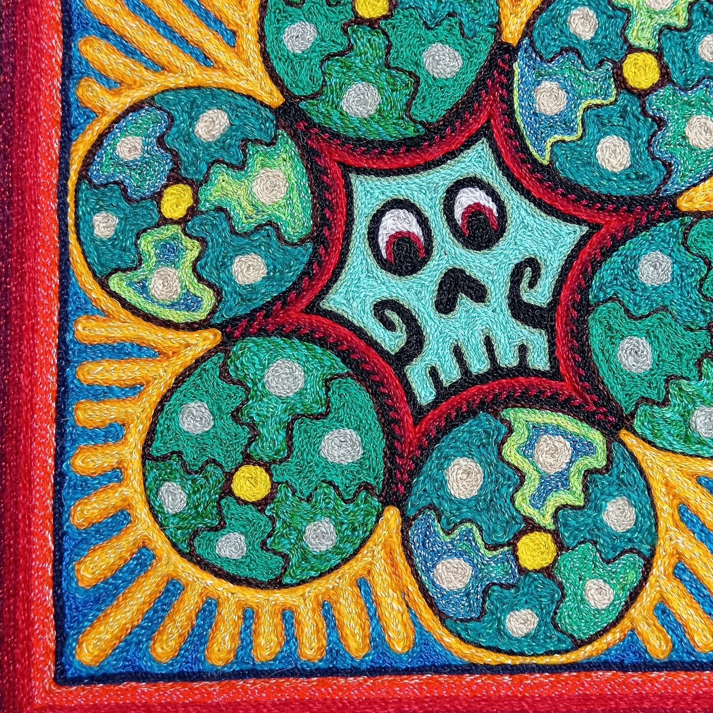 Mexican Folk Art Huichol Indian Yarn Painting by Luis Castro PP8257