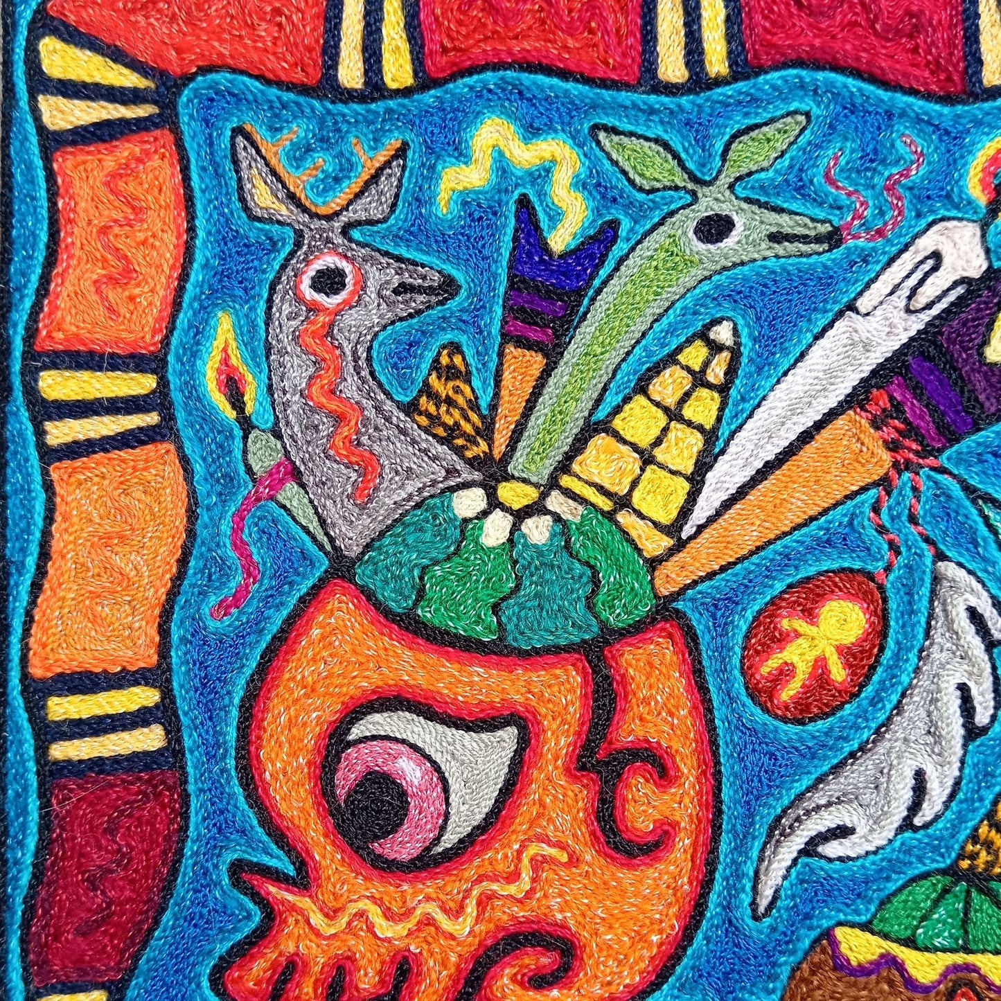 Mexican Folk Art Huichol Indian Yarn Painting by Luis Castro PP8259