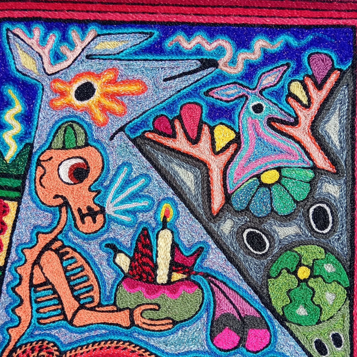 Mexican Folk Art Huichol Indian Yarn Painting by Luis Castro PP8262