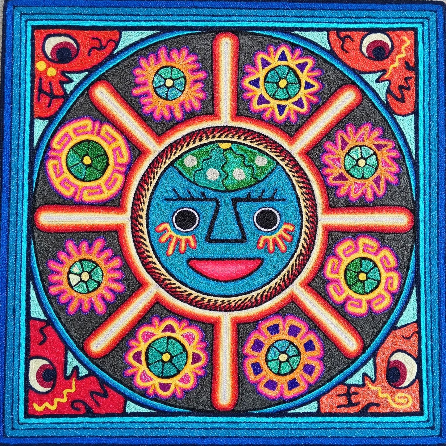 Mexican Folk Art Huichol Indian Yarn Painting by Luis Castro PP8266