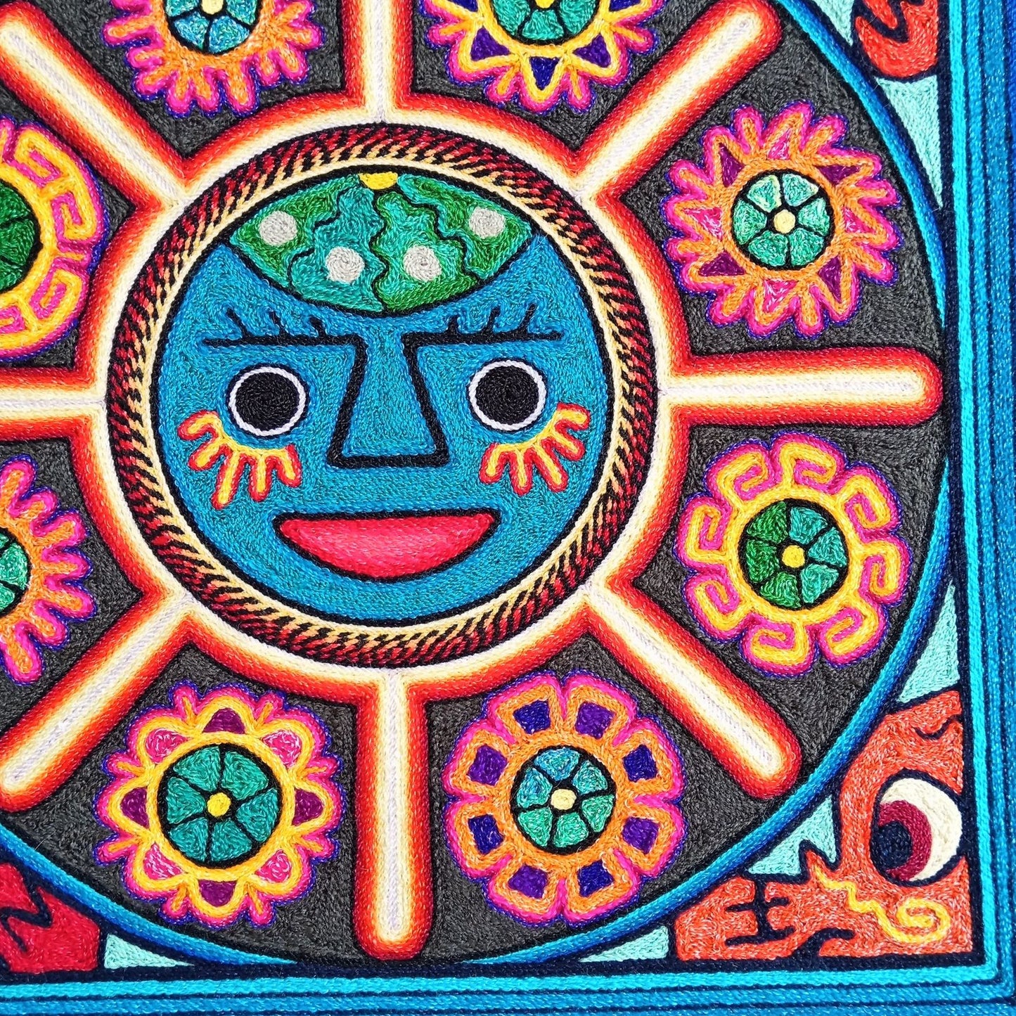 Mexican Folk Art Huichol Indian Yarn Painting by Luis Castro PP8266