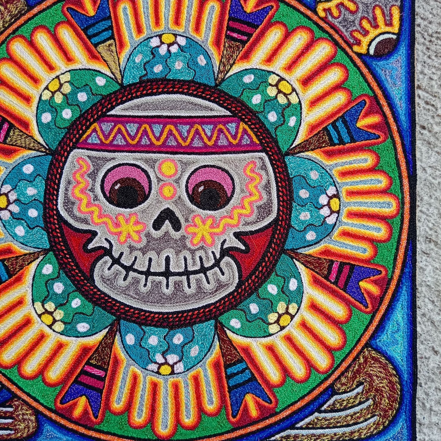 Mexican Folk Art Huichol Indian Yarn Painting by Luis Castro PP8267