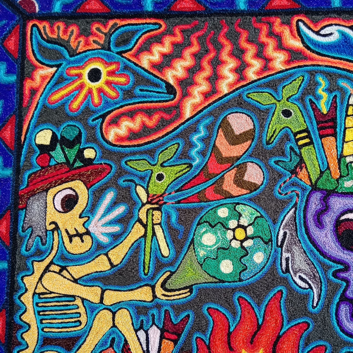 Mexican Folk Art Huichol Indian Yarn Painting by Luis Castro PP8268