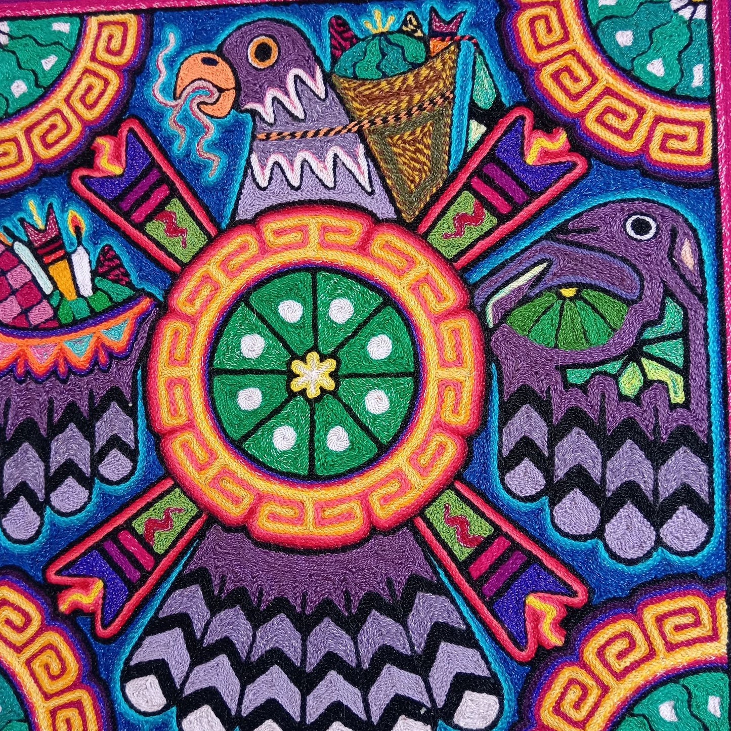 Mexican Folk Art Huichol Indian Yarn Painting by Luis Castro PP8270