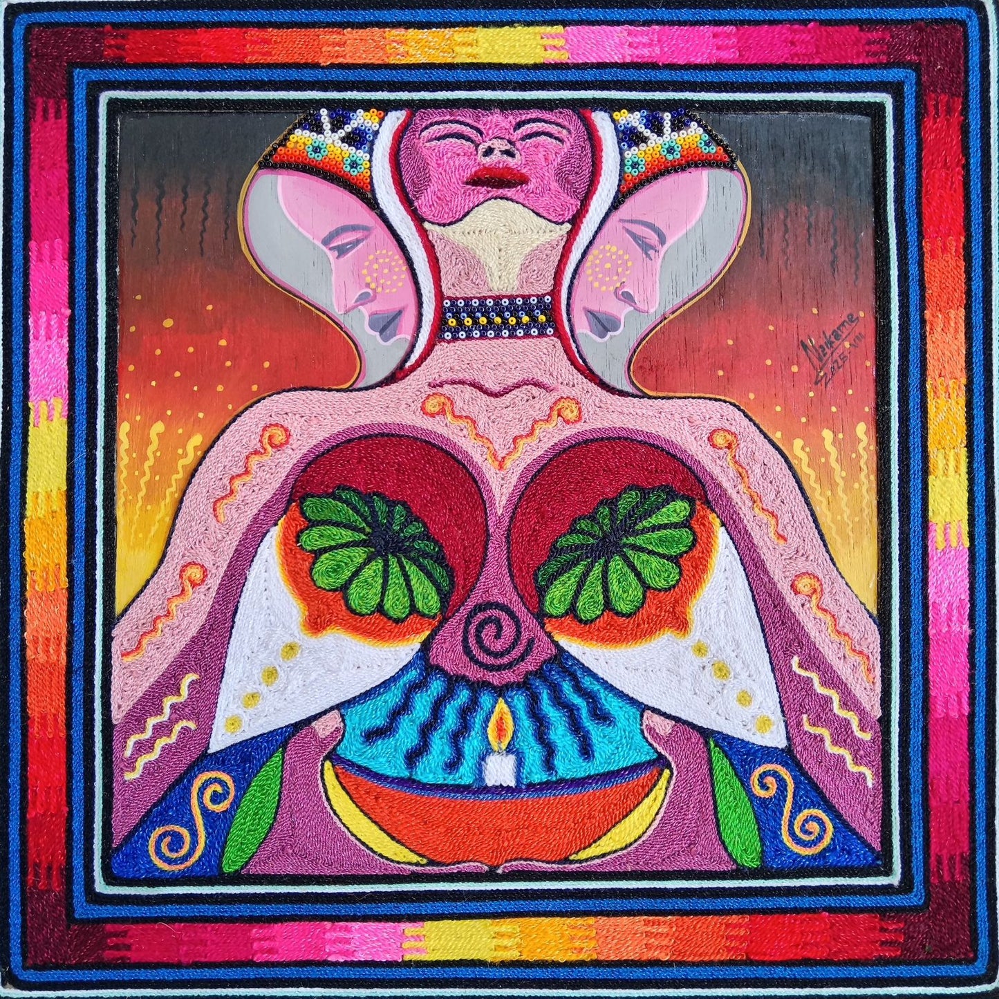 Huichol Mexican Folk Art Yarn Painting by Neikame PP8273