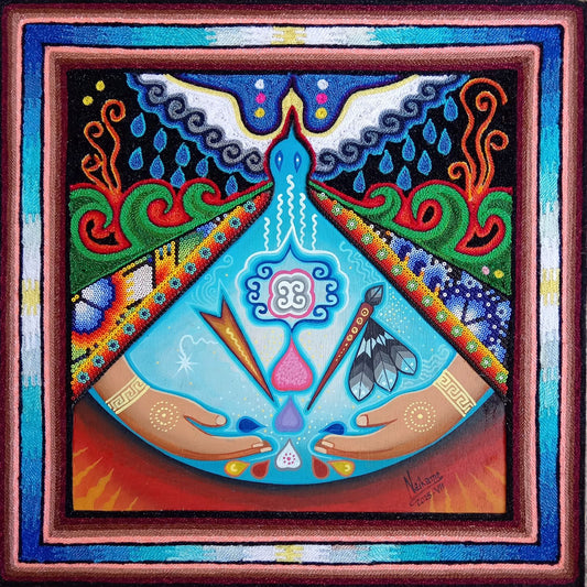 Huichol Mexican Folk Art Yarn Painting by Neikame PP8274 Oaxaca