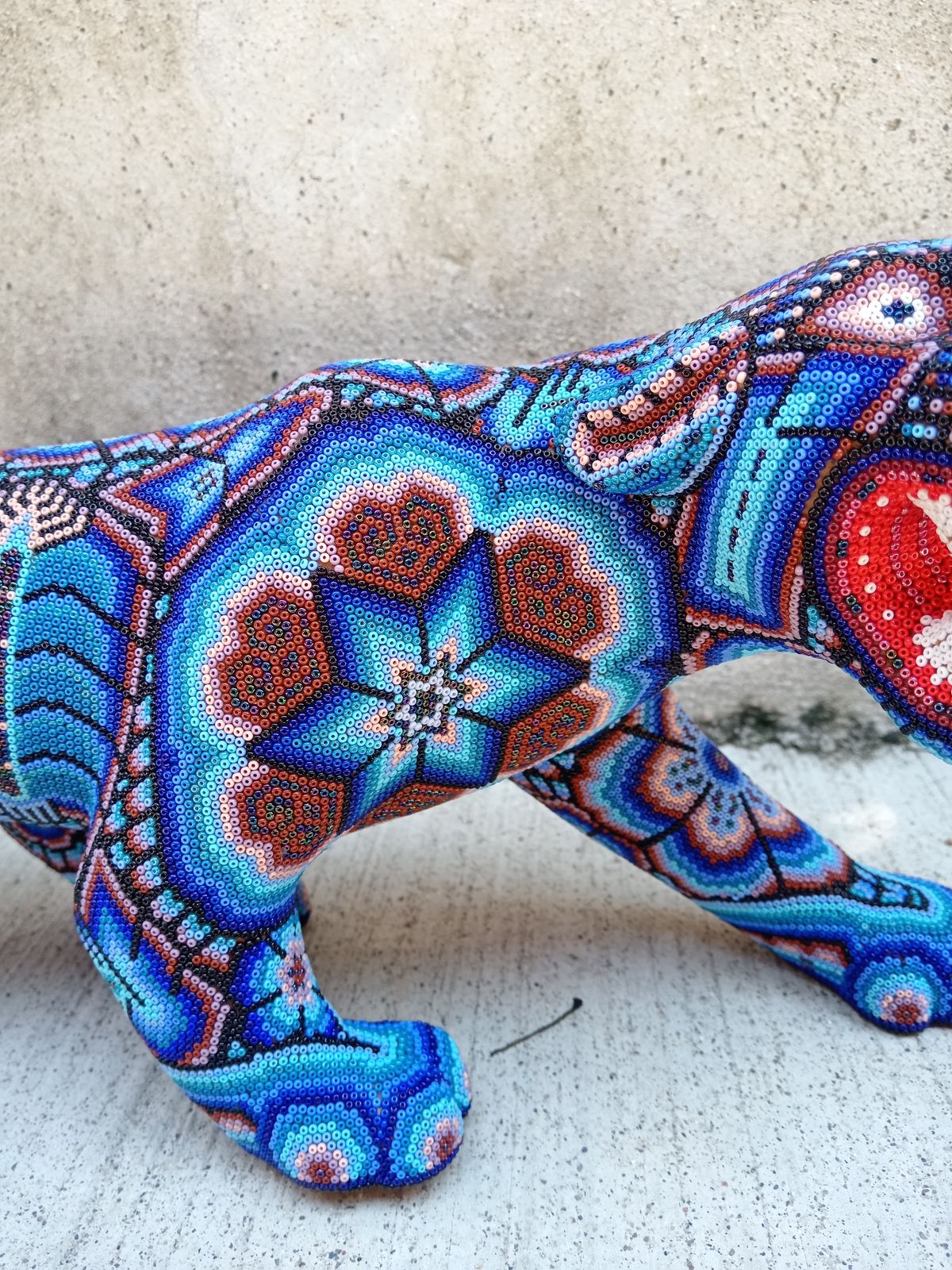 Huichol Hand Beaded Jaguar By Octaviano Villa Lope PP8284