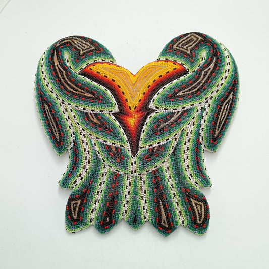 Huichol Hand Beaded Mexican Folk Art Heart with Wings By  Santos Bautista PP8292