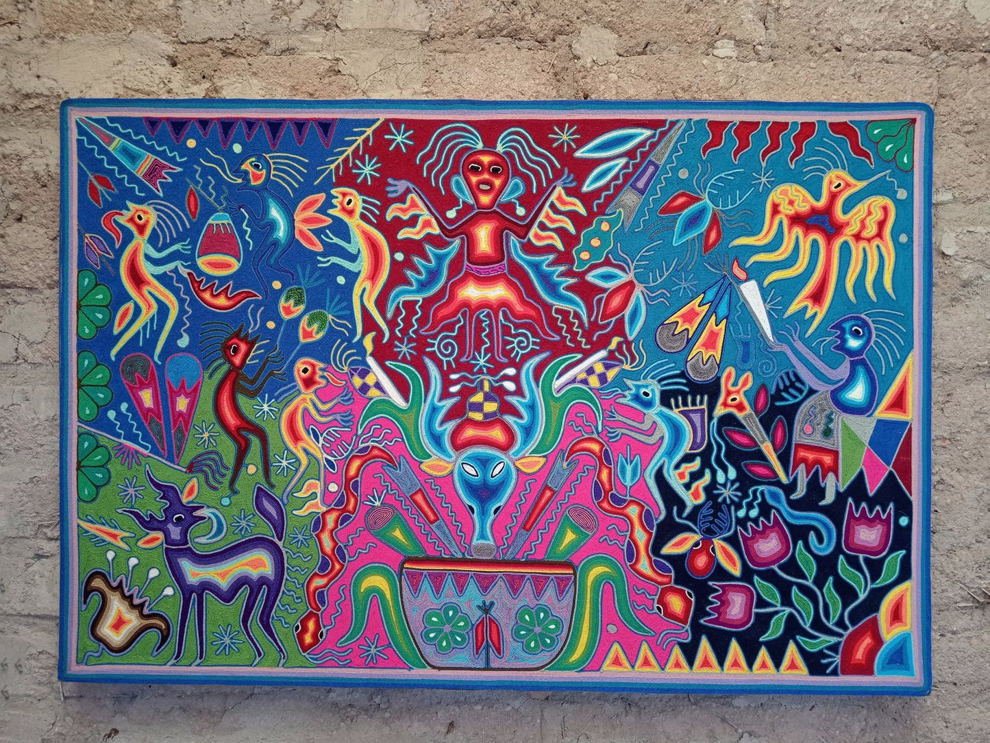 Mexican Folk Art Huichol Yarn Painting by Cooperativa Zitacua PP8299
