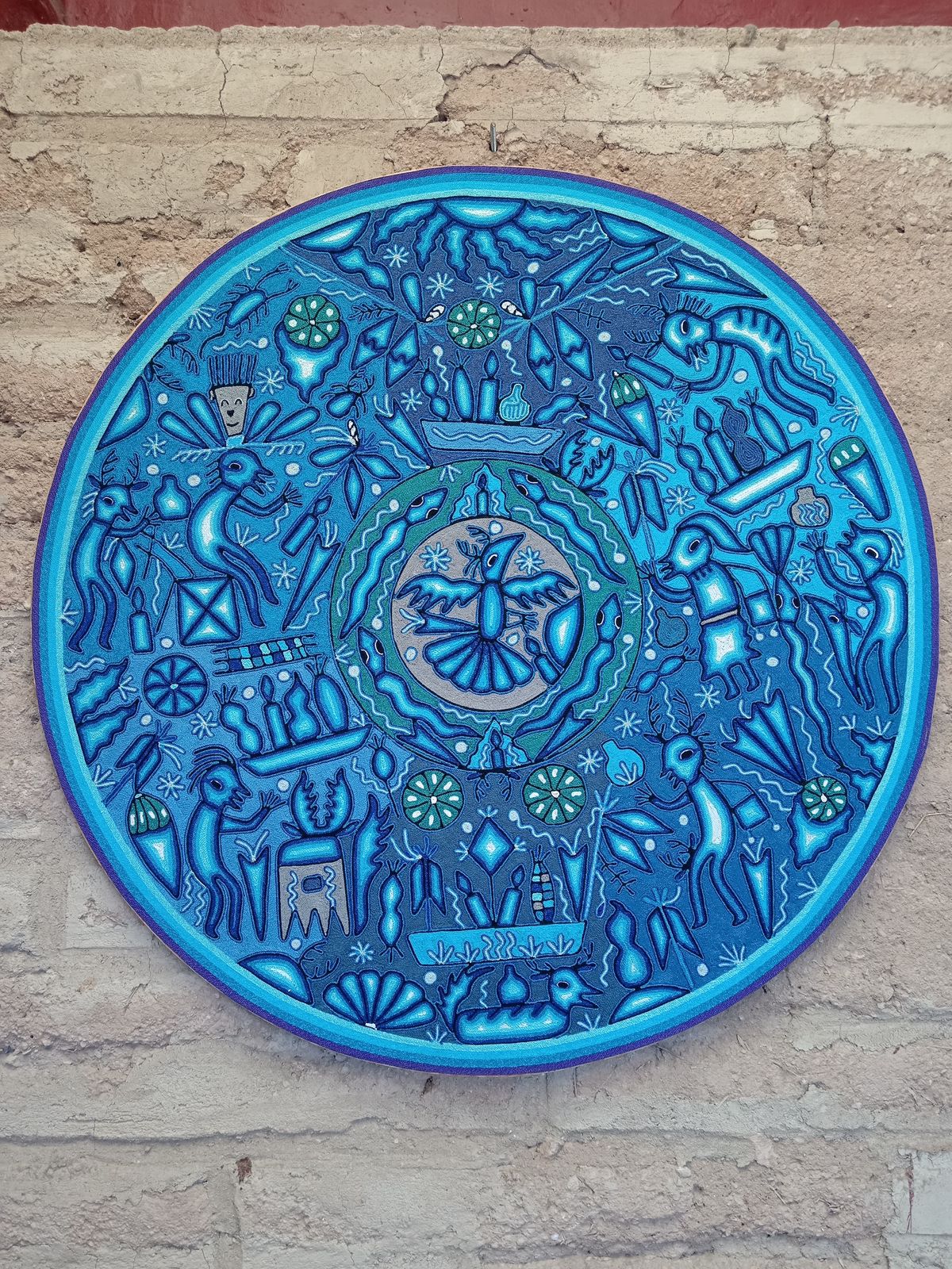 Mexican Folk Art Huichol Yarn Painting by Cooperativa Zitacua PP8300