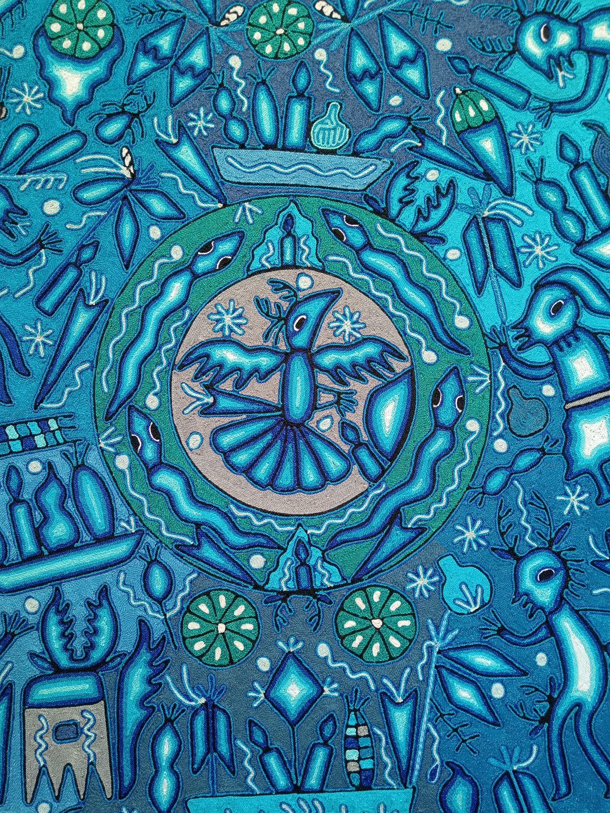 Mexican Folk Art Huichol Yarn Painting by Cooperativa Zitacua PP8300
