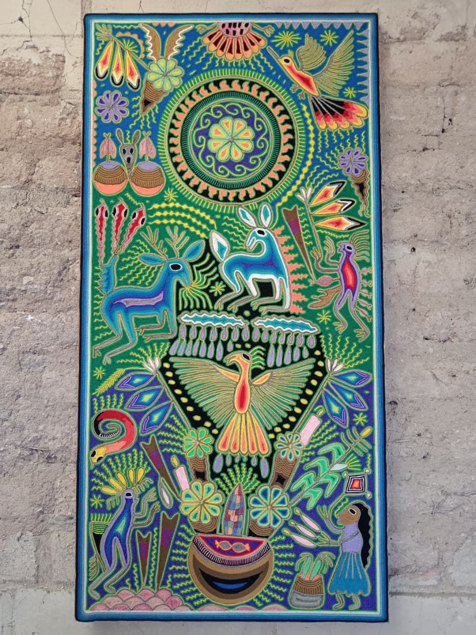 Mexican Folk Art Huichol Yarn Painting by Cooperativa Zitacua PP8315
