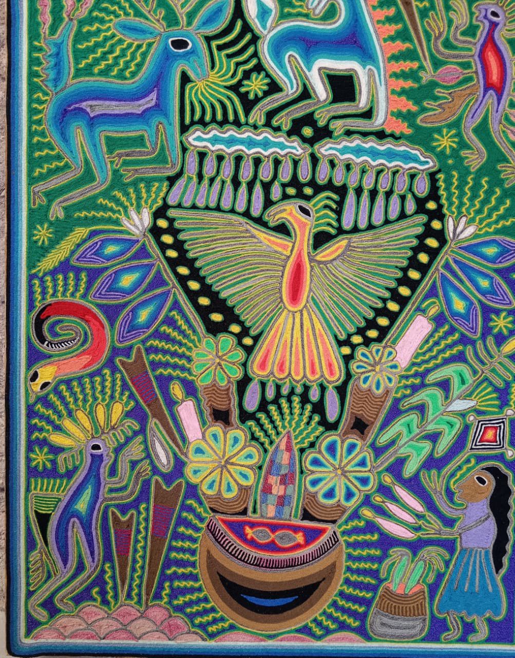 Mexican Folk Art Huichol Yarn Painting by Cooperativa Zitacua PP8315