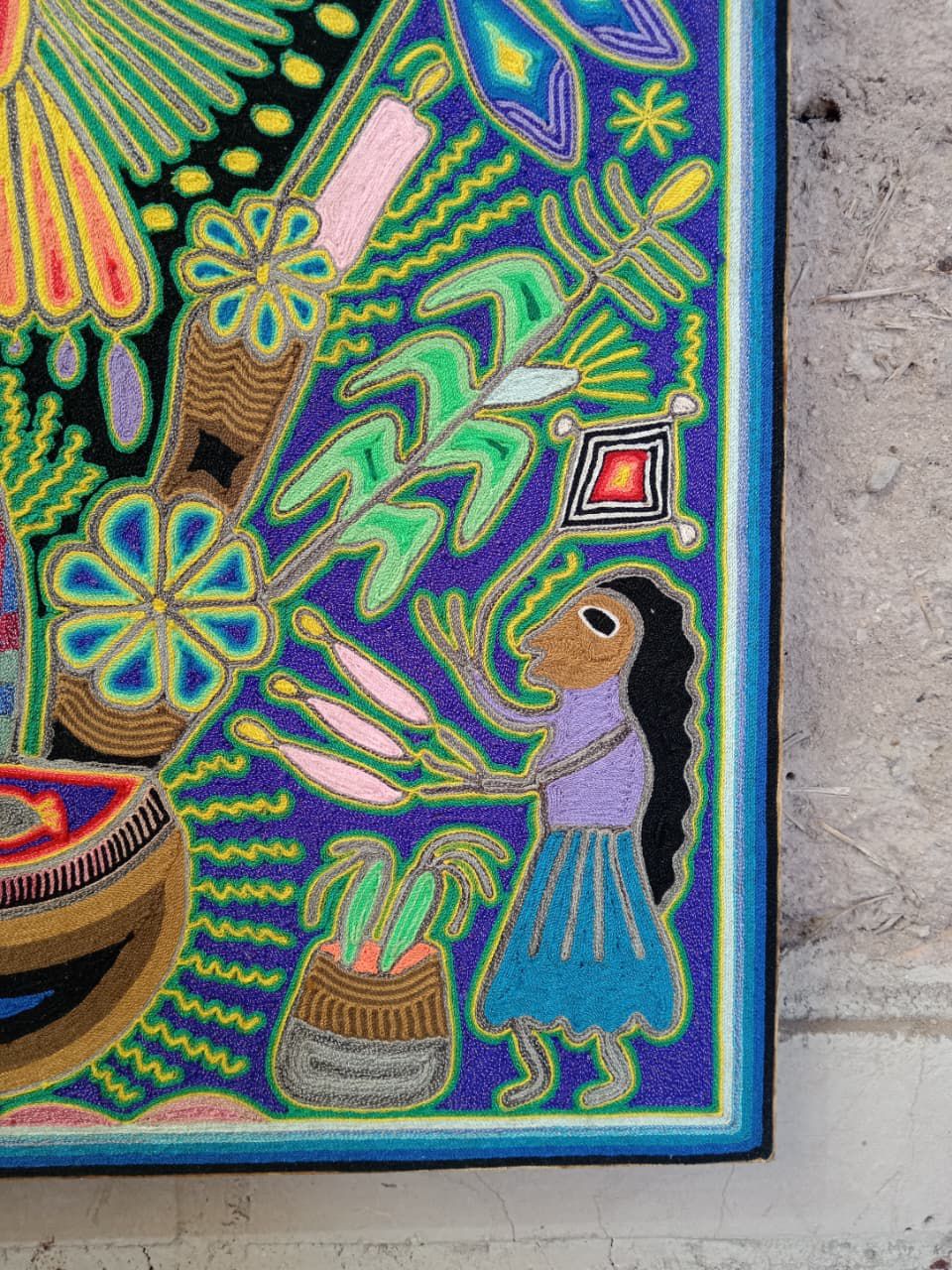 Mexican Folk Art Huichol Yarn Painting by Cooperativa Zitacua PP8315