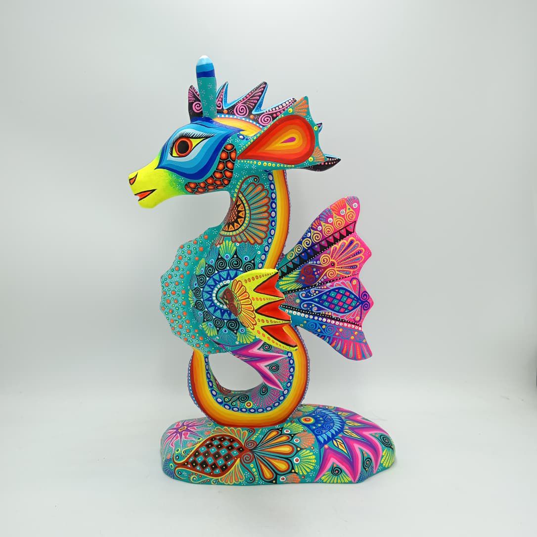 Mexican Folk Art Oaxacan Wood Carving Alebrije Hand Made, Sea Horse By Luis Sosa PP8325