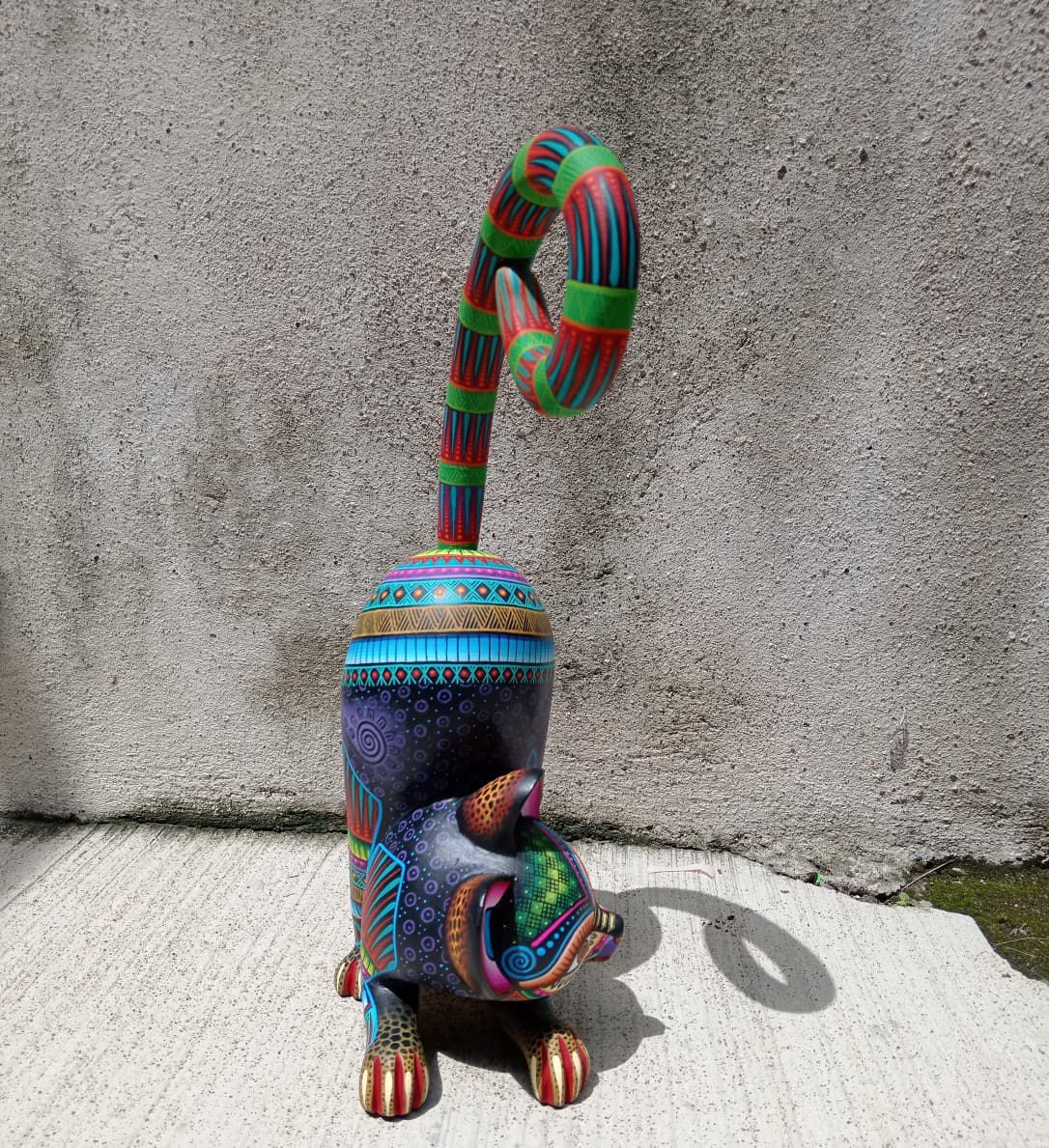 Mexican Oaxacan Wood Carving Cat By Julia Fuentes PP8331