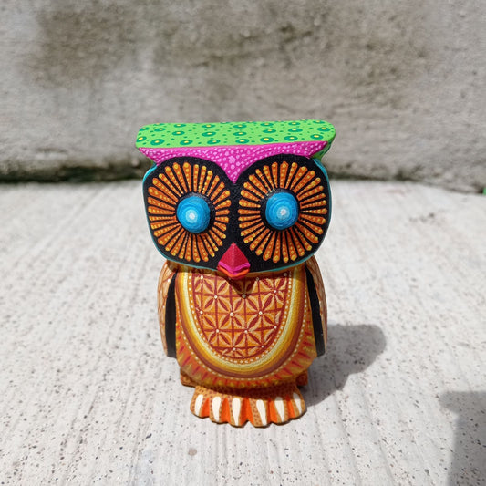 Mexican Oaxacan Wood Carving Owl By Julia Fuentes PP8336