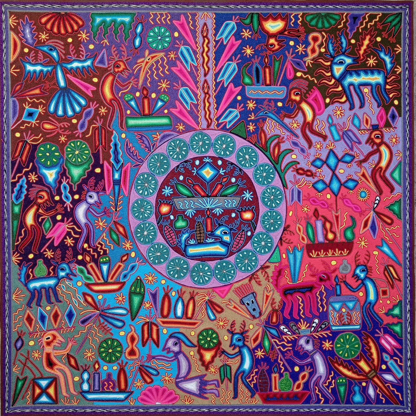 Mexican Folk Art Huichol Yarn Painting by Cooperativa Zitacua PP8339