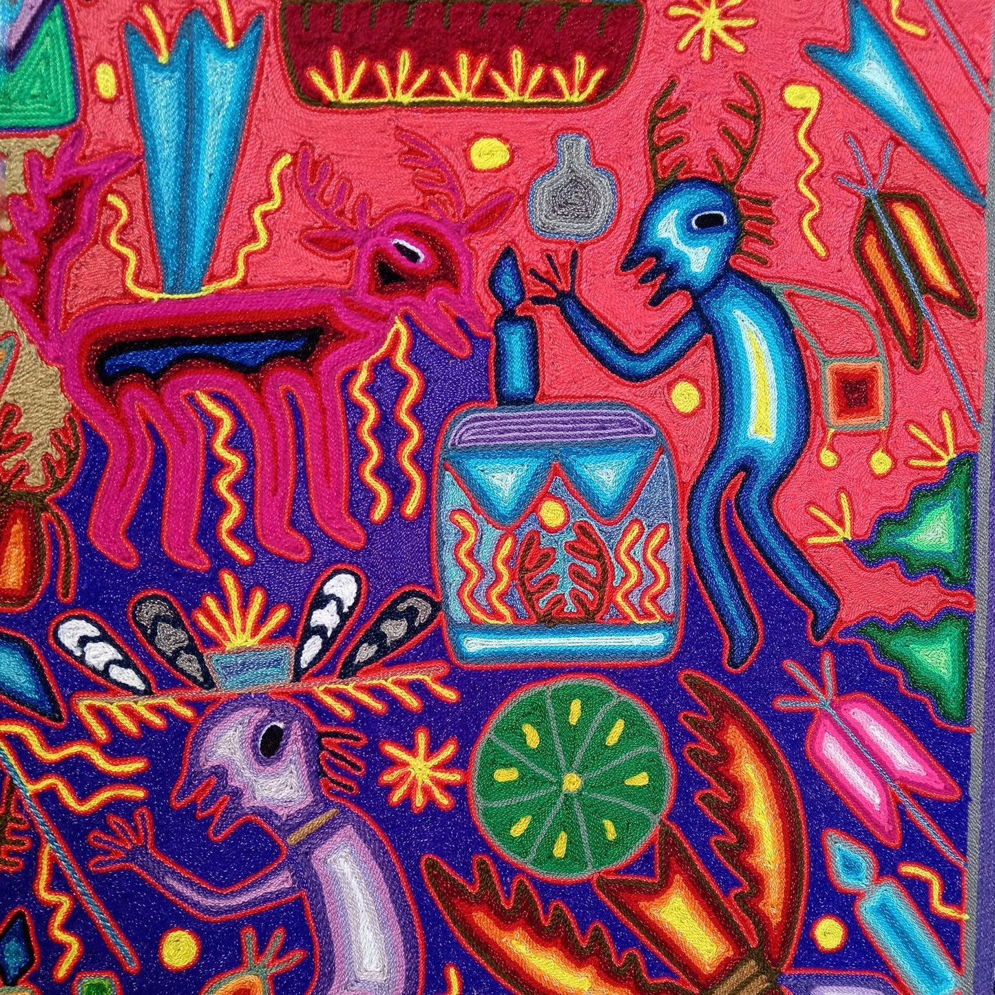 Mexican Folk Art Huichol Yarn Painting by Cooperativa Zitacua PP8339