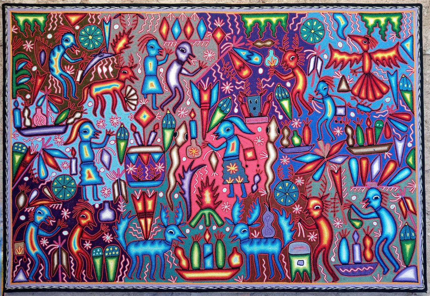 Mexican Folk Art Huichol Yarn Painting by Cooperativa Zitacua PP8340