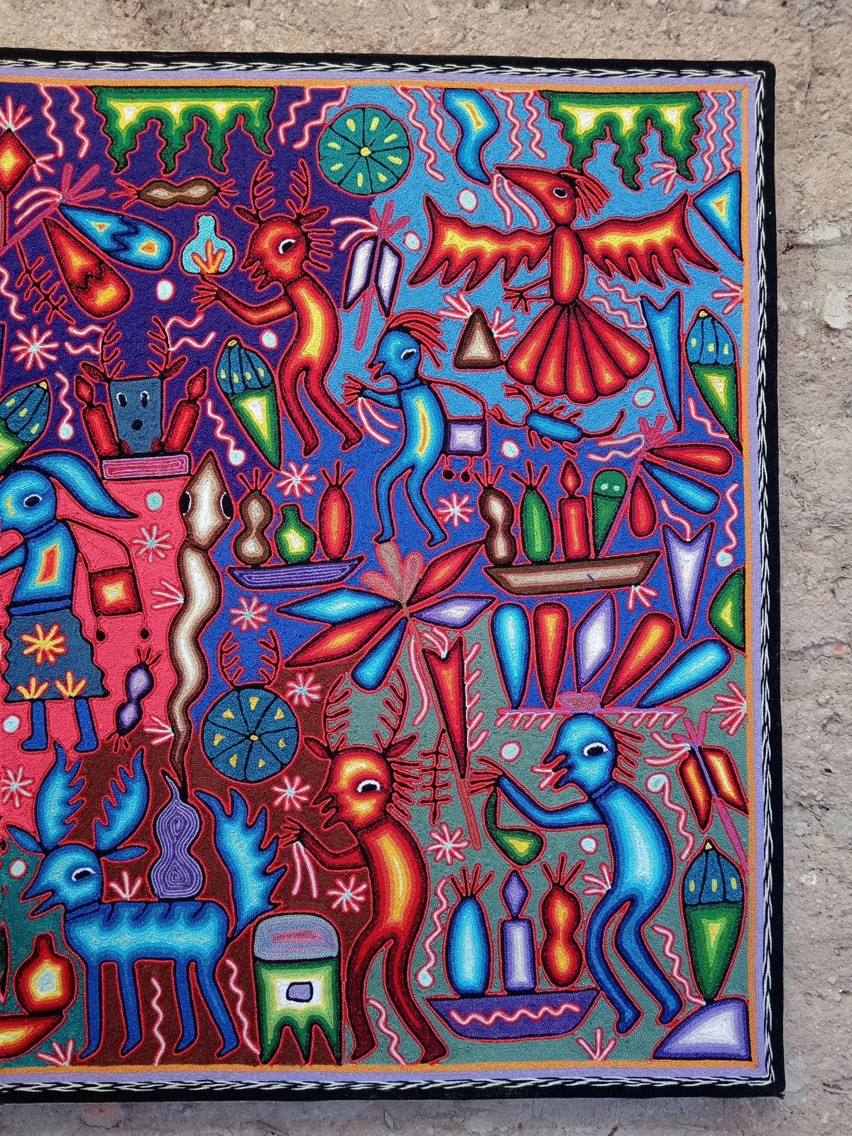 Mexican Folk Art Huichol Yarn Painting by Cooperativa Zitacua PP8340