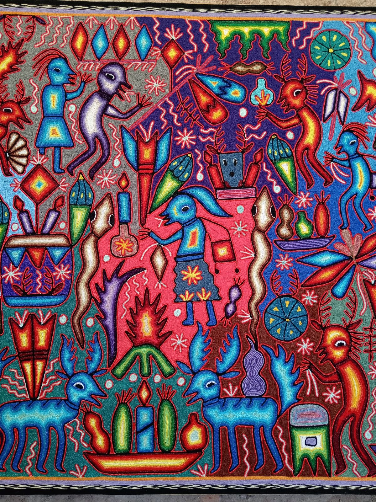 Mexican Folk Art Huichol Yarn Painting by Cooperativa Zitacua PP8340
