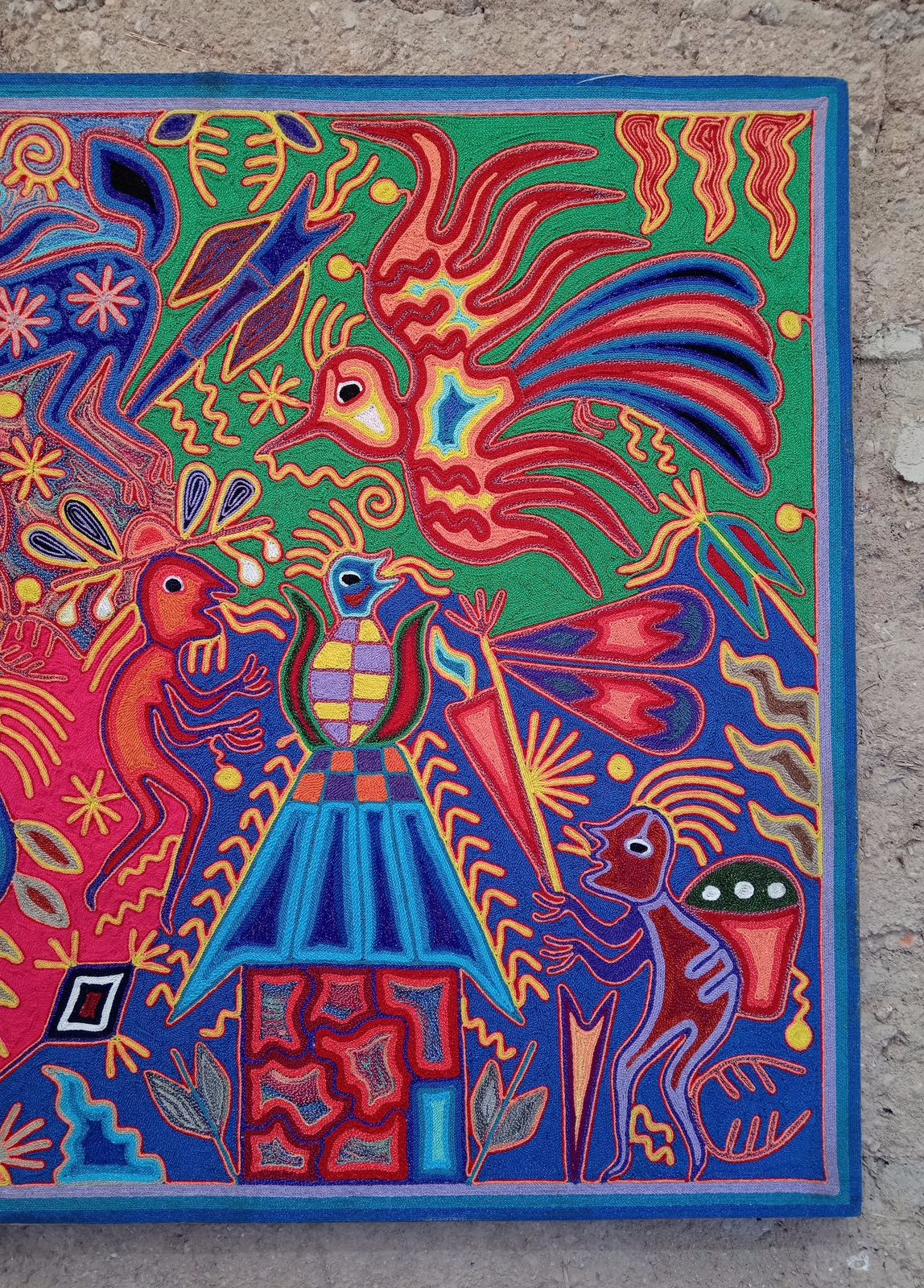 Mexican Folk Art Huichol Yarn Painting by Cooperativa Zitacua PP8341