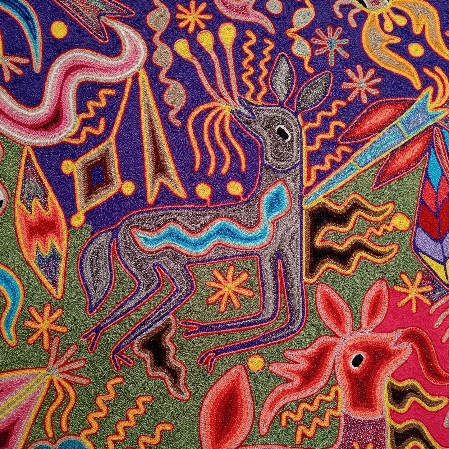 Mexican Folk Art Huichol Yarn Painting by Cooperativa Zitacua PP8341