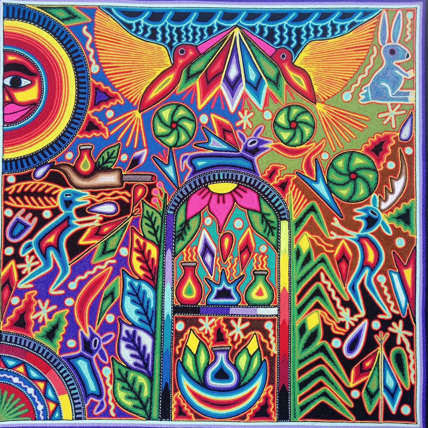 Tepehuano Yarn Painting Mexican Folk Art By Bautista Family PP8346