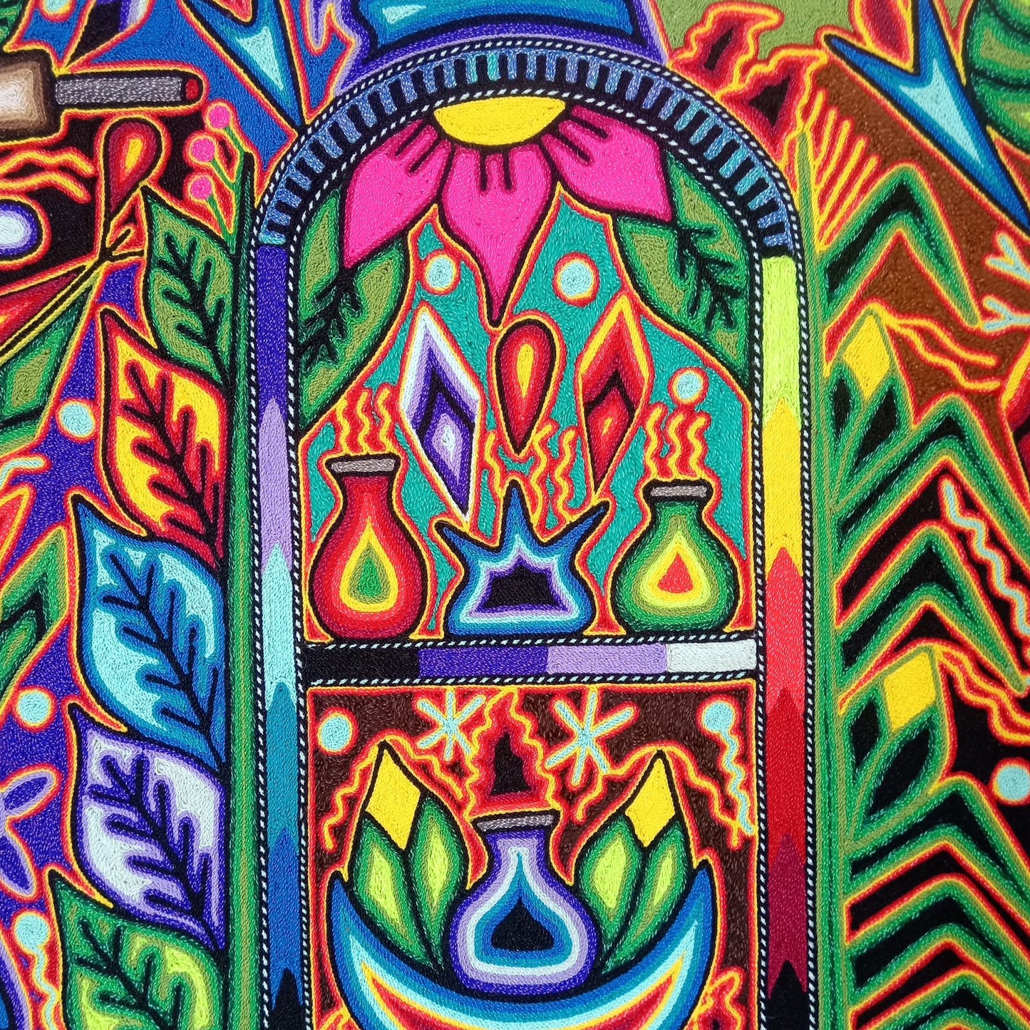 Tepehuano Yarn Painting Mexican Folk Art By Bautista Family PP8346