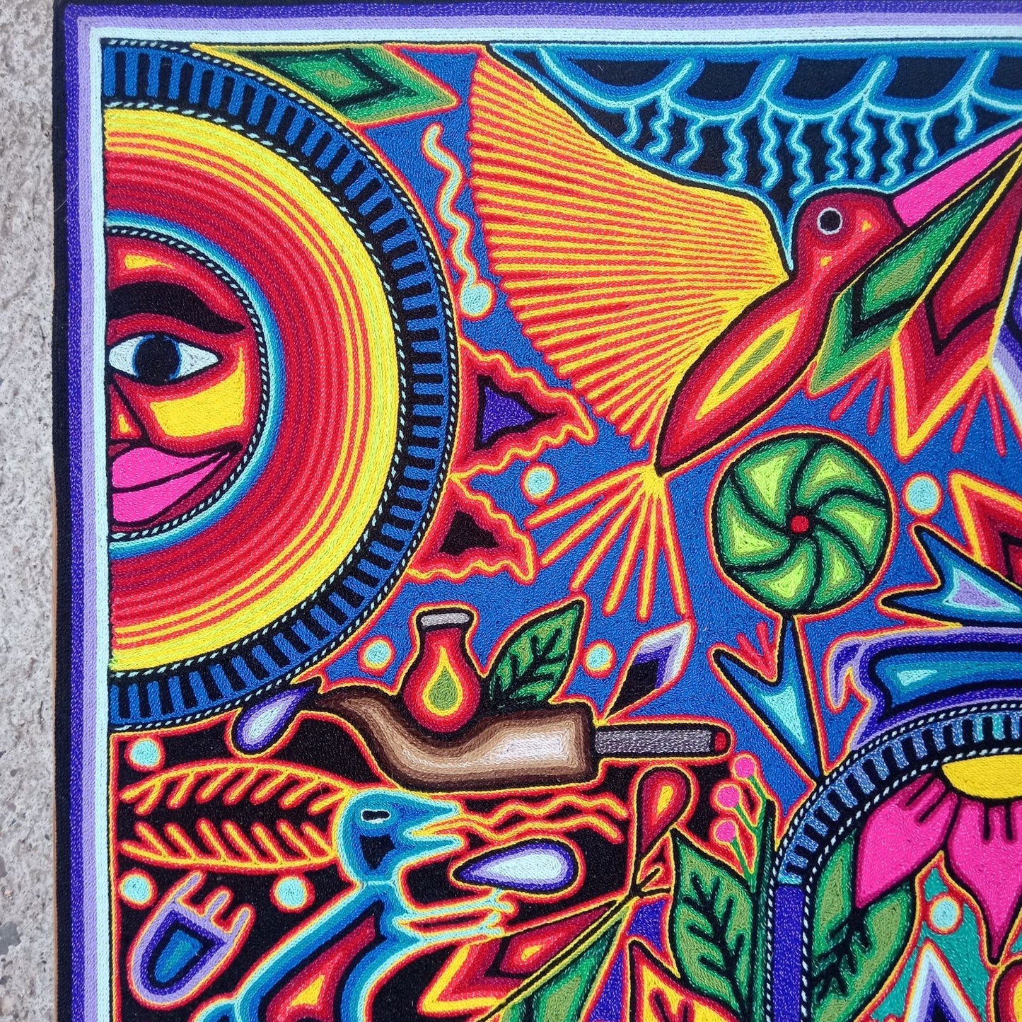 Tepehuano Yarn Painting Mexican Folk Art By Bautista Family PP8346