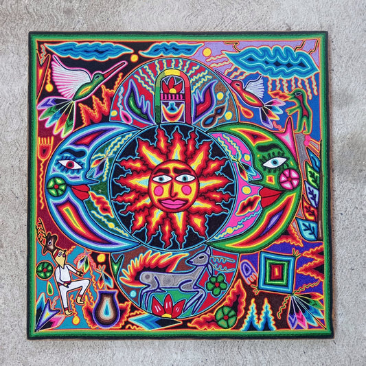 Tepehuano Yarn Painting Mexican Folk Art By Bautista Family PP8348
