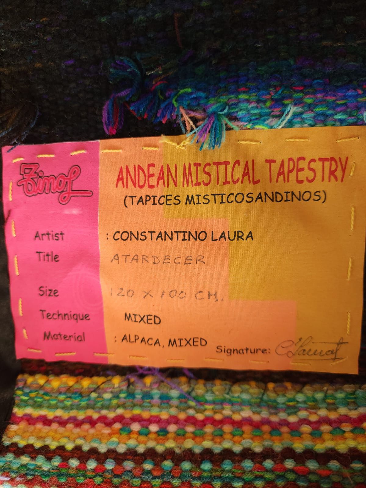 Hand Woven Alpaca Fiber Tapestry " Sunset " By Constantino Laura PP8367